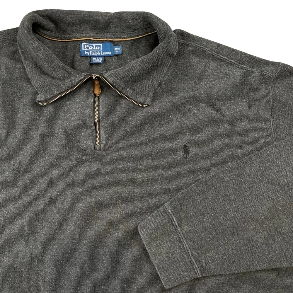 Vintage Polo Ralph Lauren Quarter Zip Pullover Mens 3XLT Gray Cotton Pony